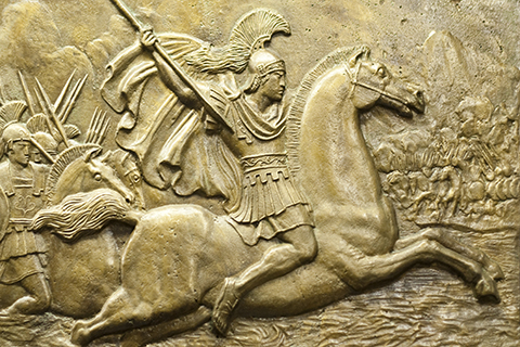 A stock photo of an Alexander the Great carving.