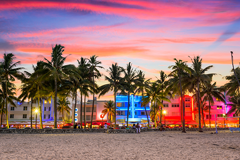 A stock photo of Collins Avenue on South Beach in Miami, Florida.